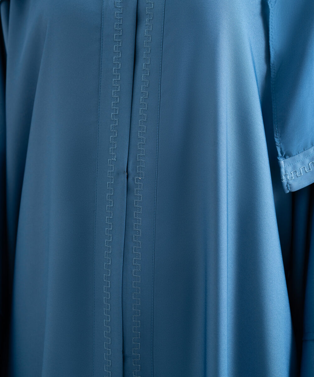Women's Blue V-Neck Embroidered Abbaya Set