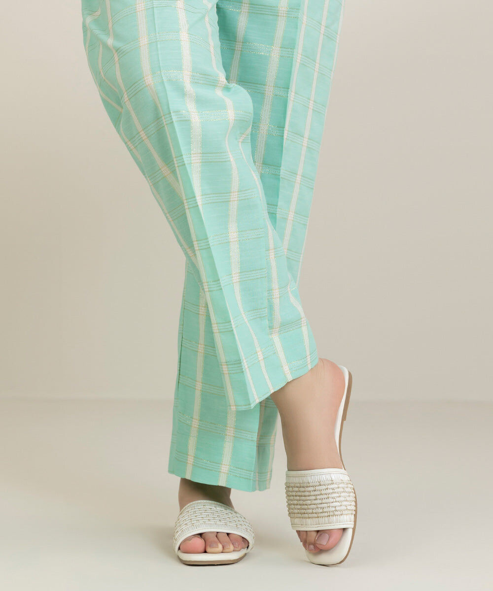 Women's Pret Yarn Dyed Green Straight Pants