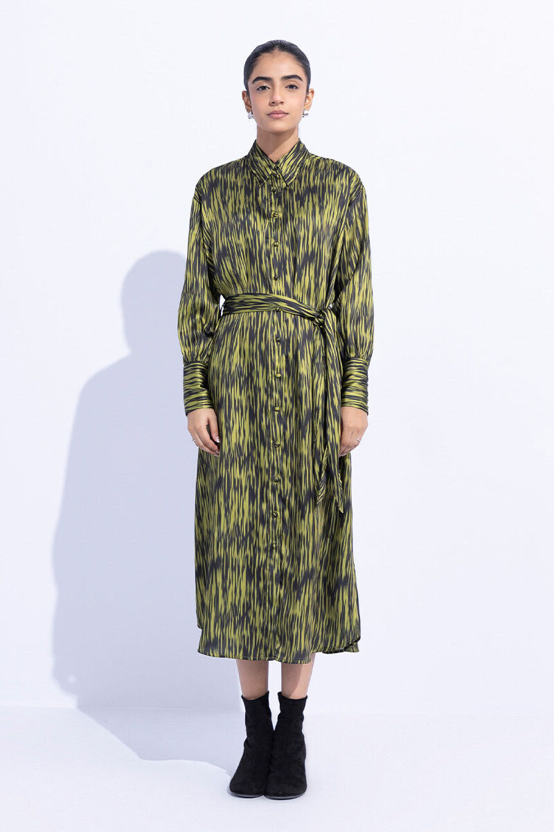 Silky Printed Dress with Belt