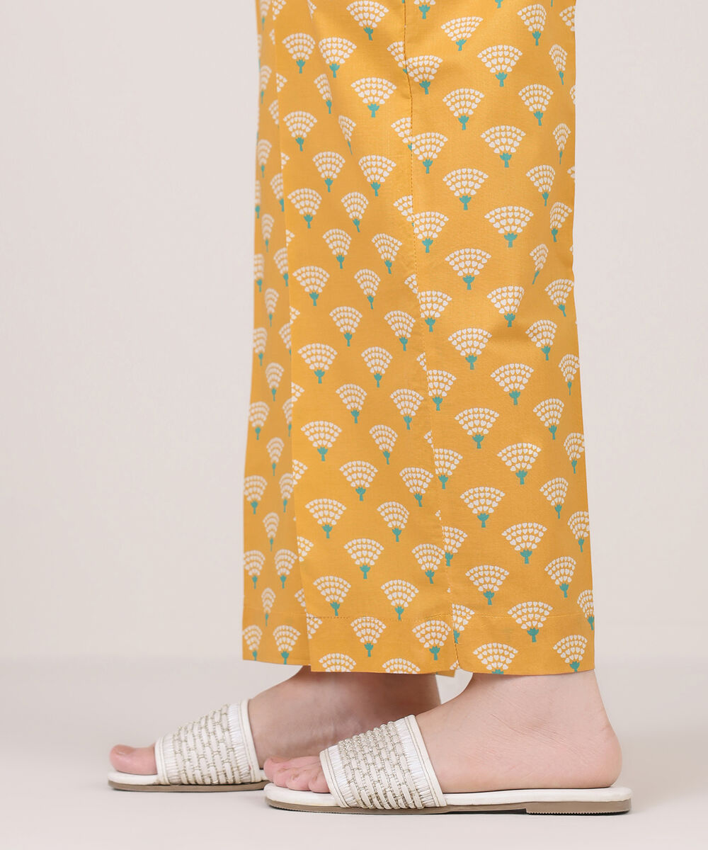 Women's RTW Cambric Yellow Printed Straight Pants