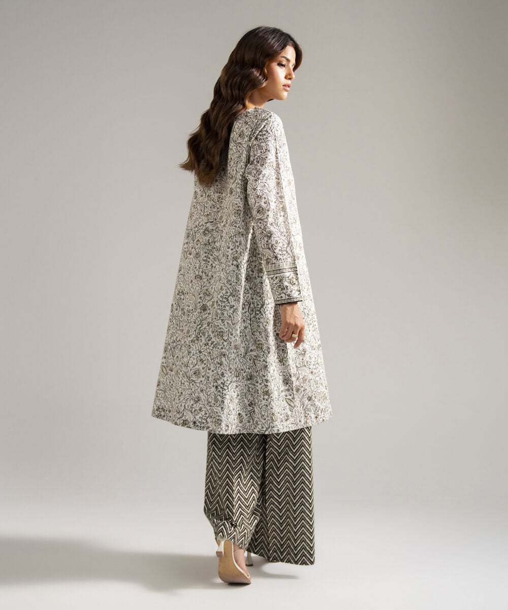Women's RTW Lawn Printed White A-Line Shirt