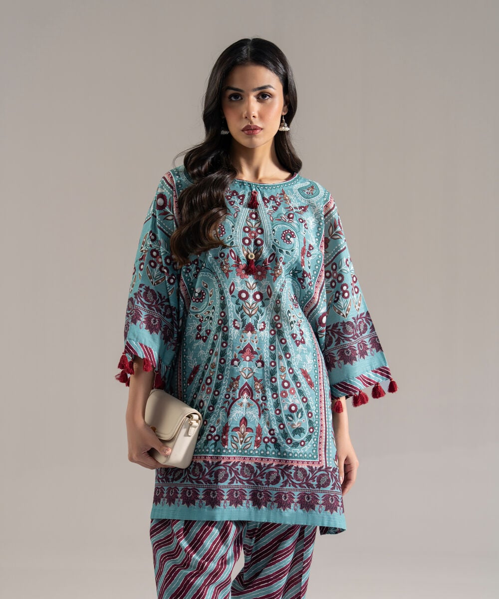 Women's RTW Khaddar Printed Blue 2 Piece Suit