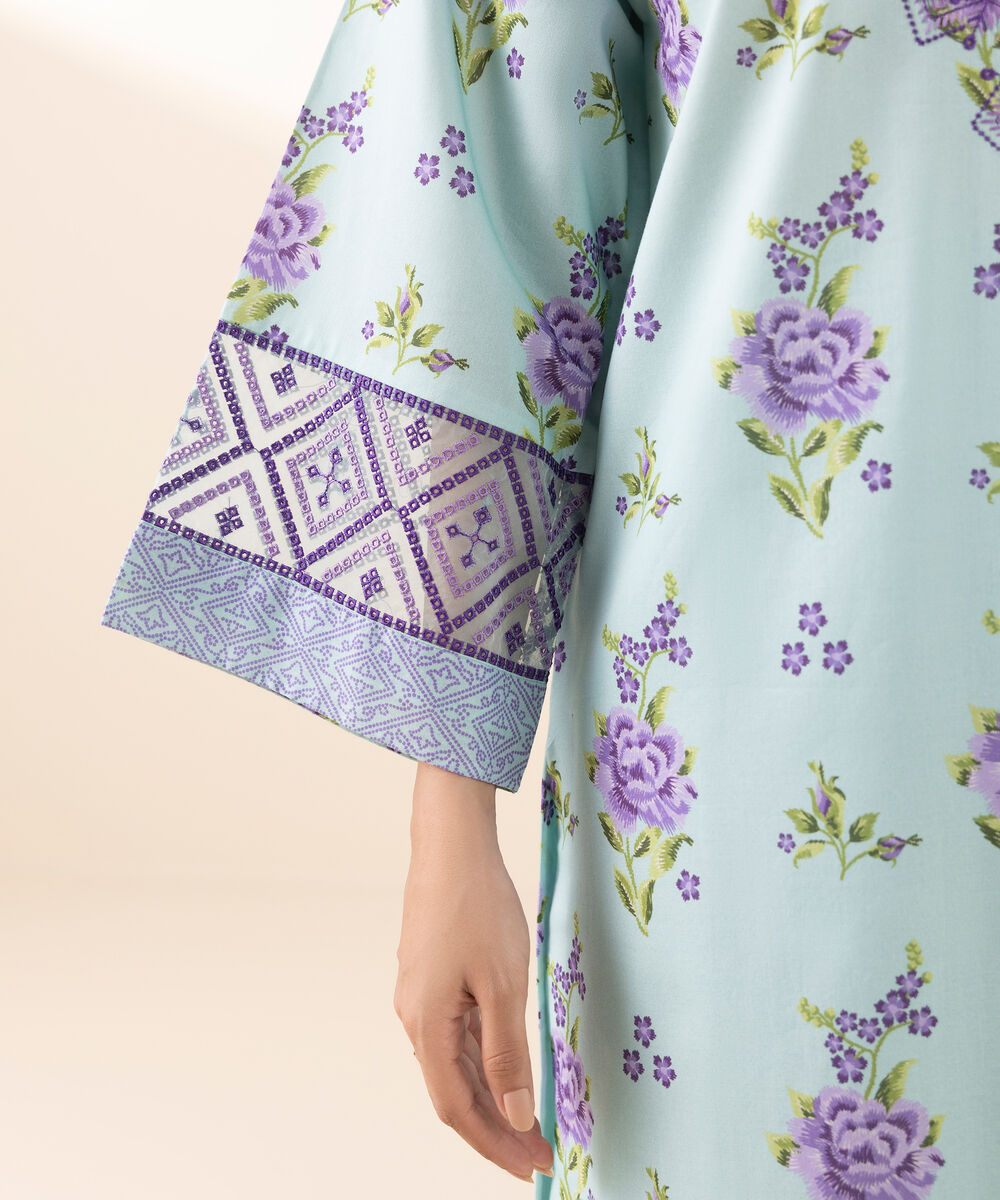 Women's Unstitched Lawn Embroidered Blue 2 Piece Suit