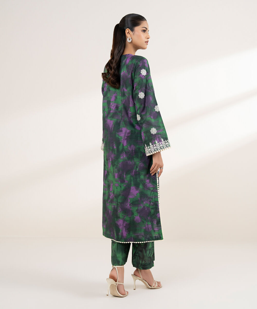 Women's RTW Lawn Green Embroidered A-Line Shirt