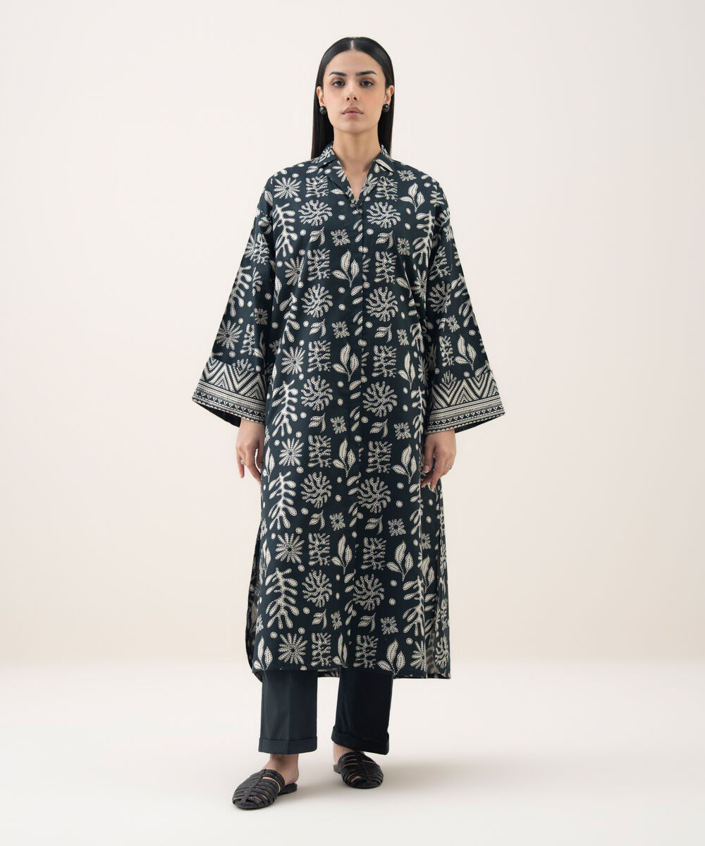 Women's Unstitched Lawn Printed Black 2 Piece Suit