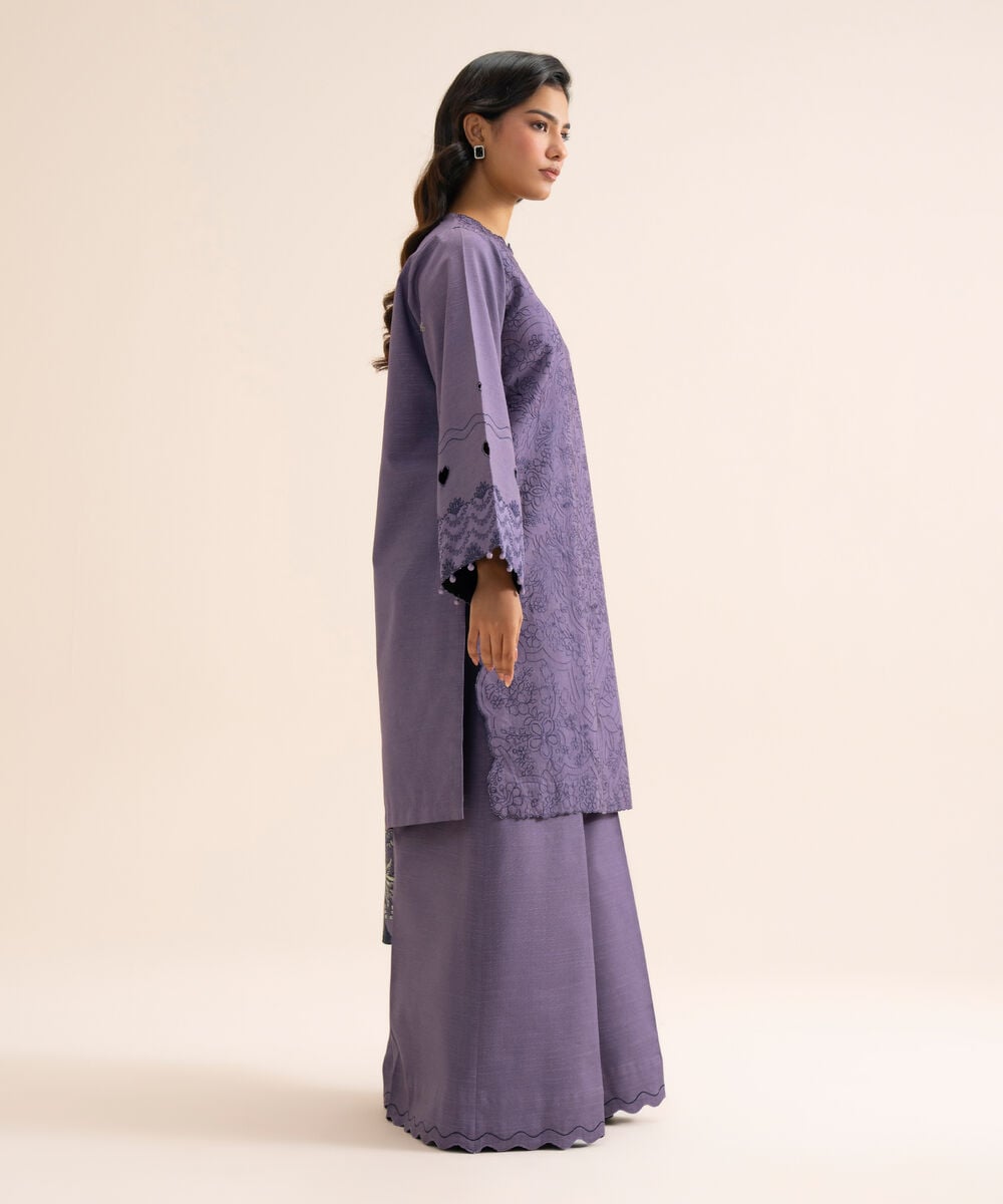 Women's Unstitched Light Khaddar Embroidered Purple 3 Piece Suit