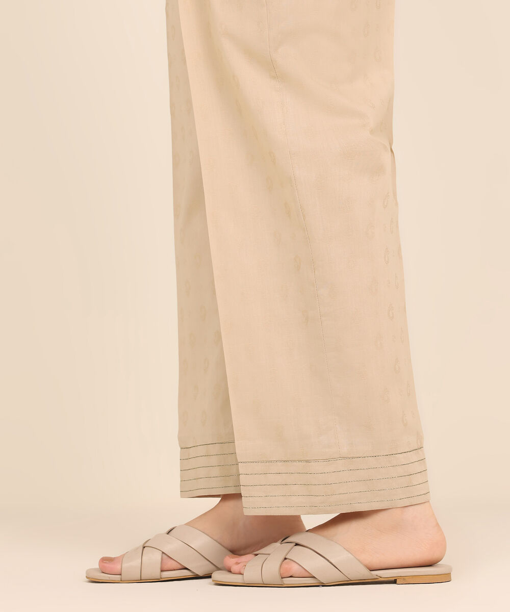 Women's RTW Cambric Beige Solid Straight Pants