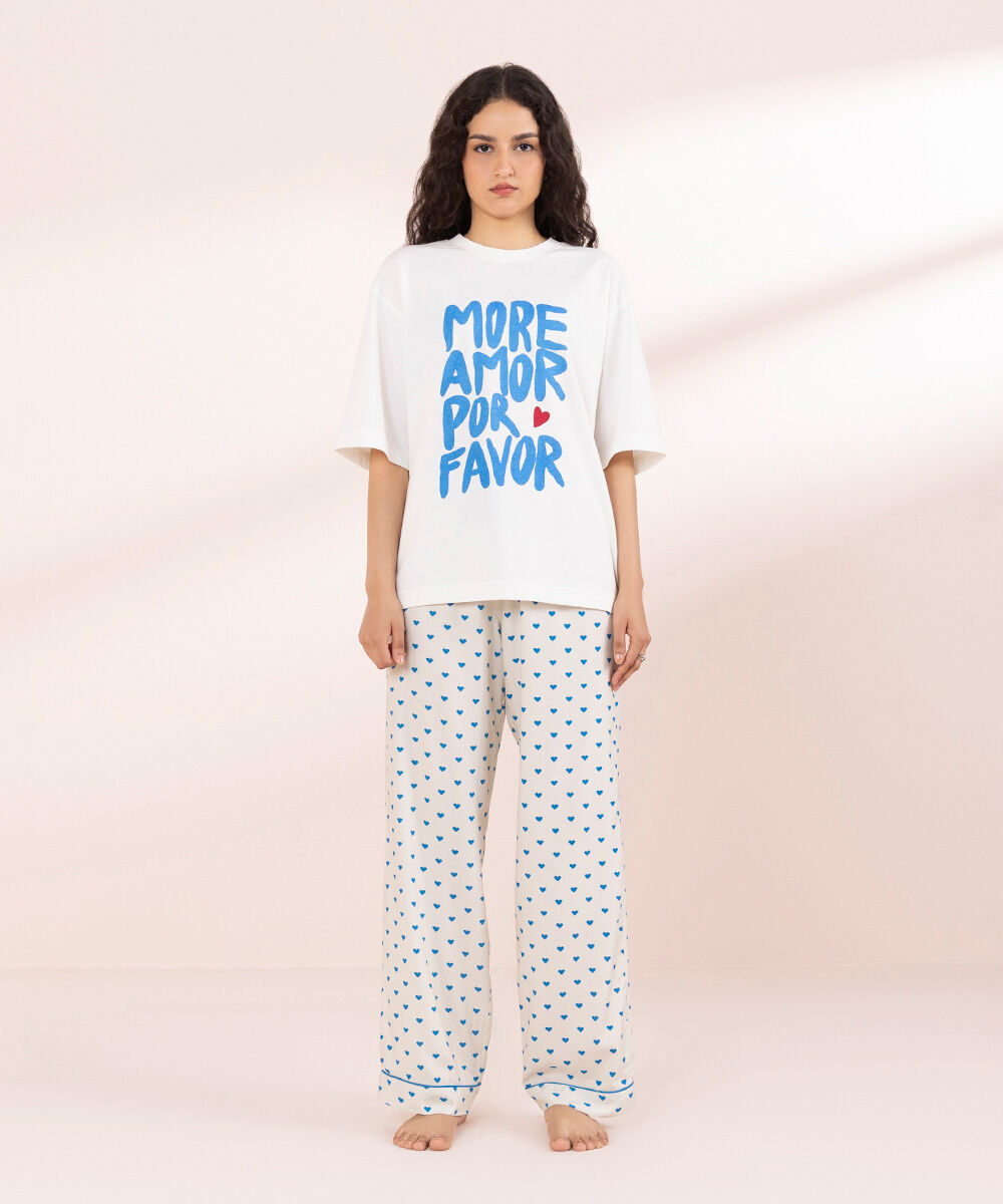 Womens White Sleepwear Graphic Print Oversized T-Shirt