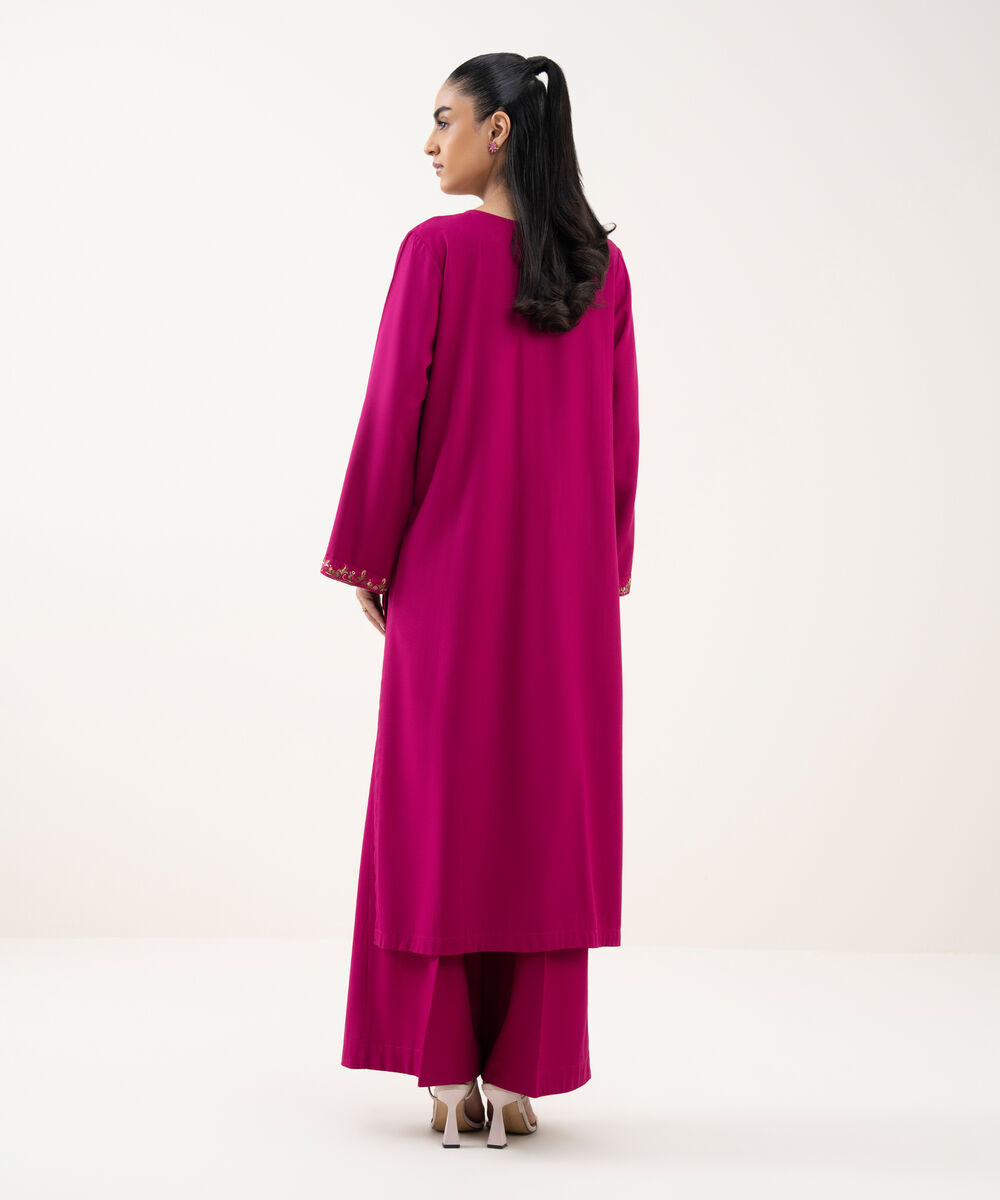 Women's RTW Cotton Viscose Embroidered Pink A-Line Shirt