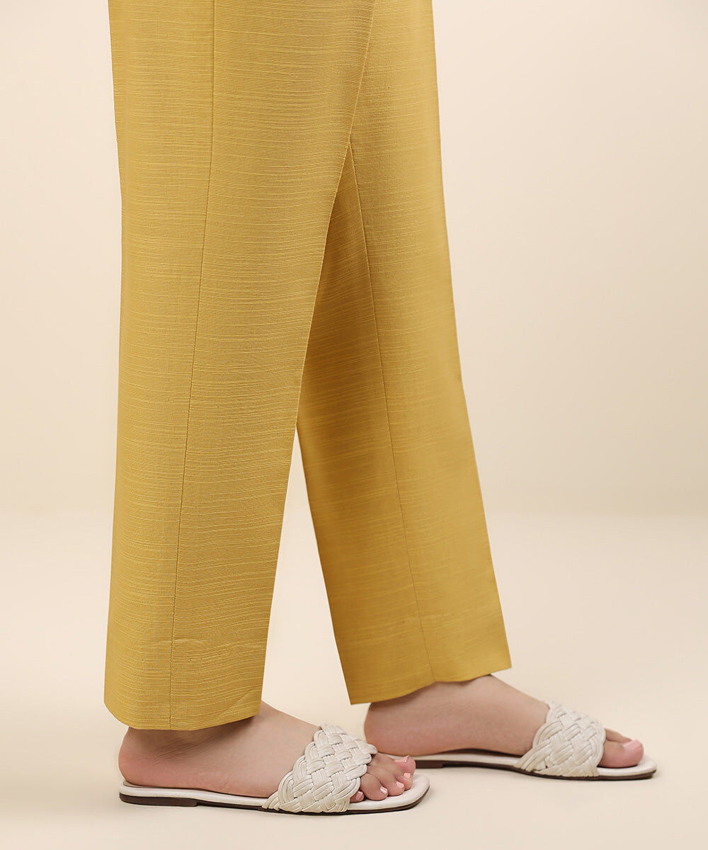 Women's Unstitched Khaddar Yellow Printed Trousers Fabric