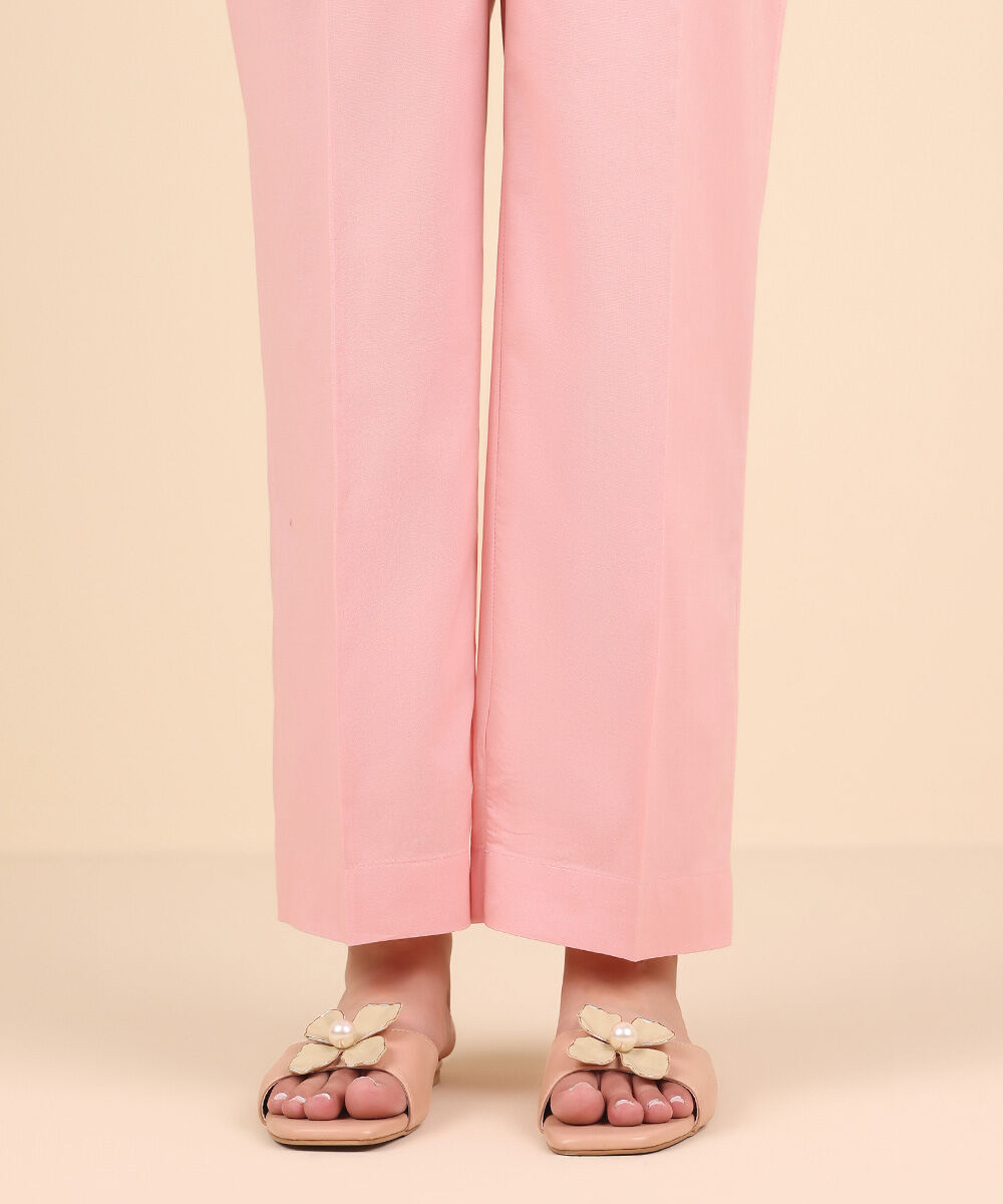 Women's Pret Cambric Pink Solid Straight Pants