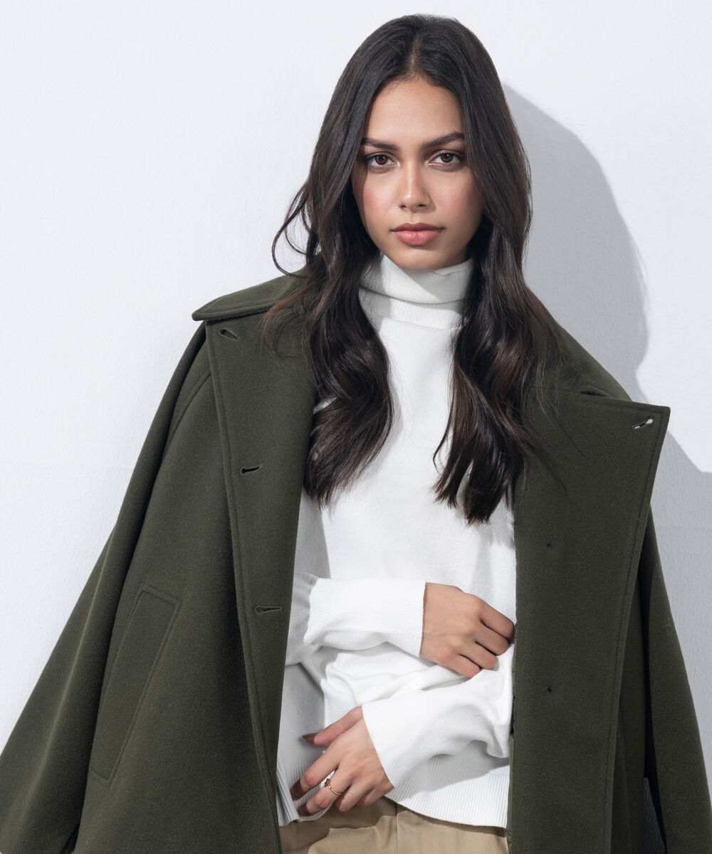 Women's Western Wear Green Oversized Cape Coat