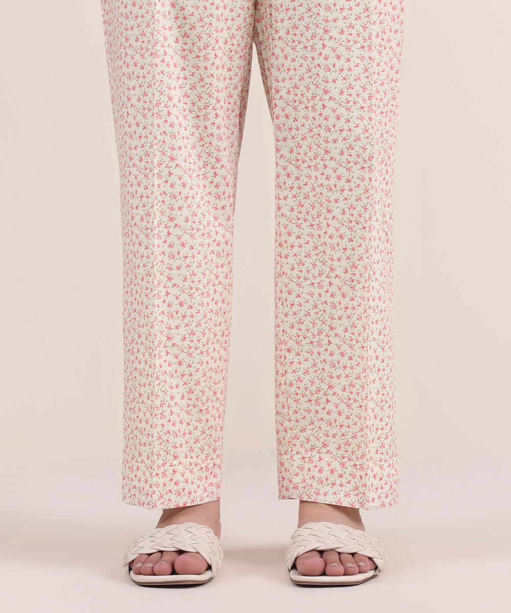 Women's Pret Cambric Pink Printed Straight Pants
