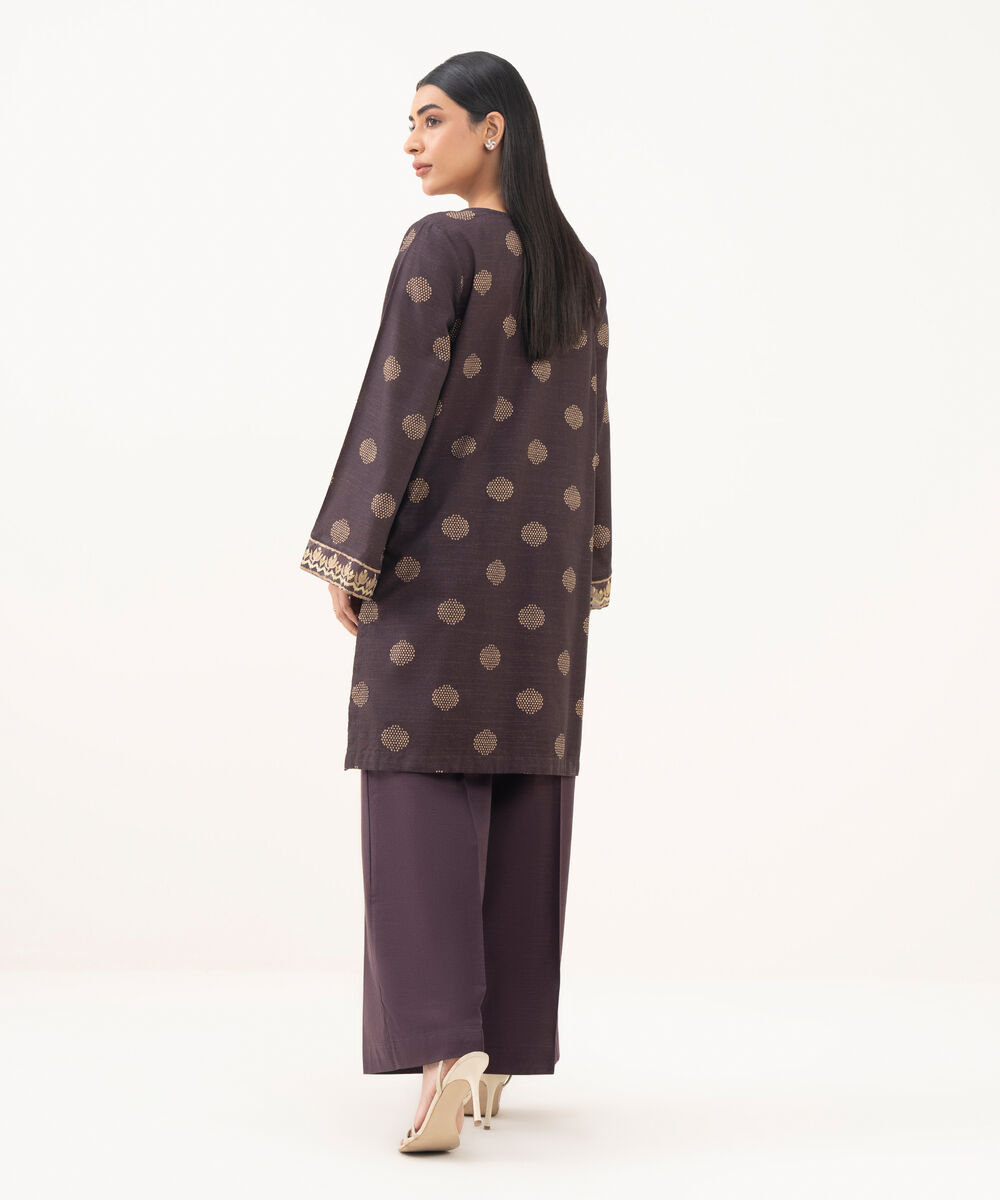 Women's RTW Light Khaddar Embroidered Brown Straight Shirt