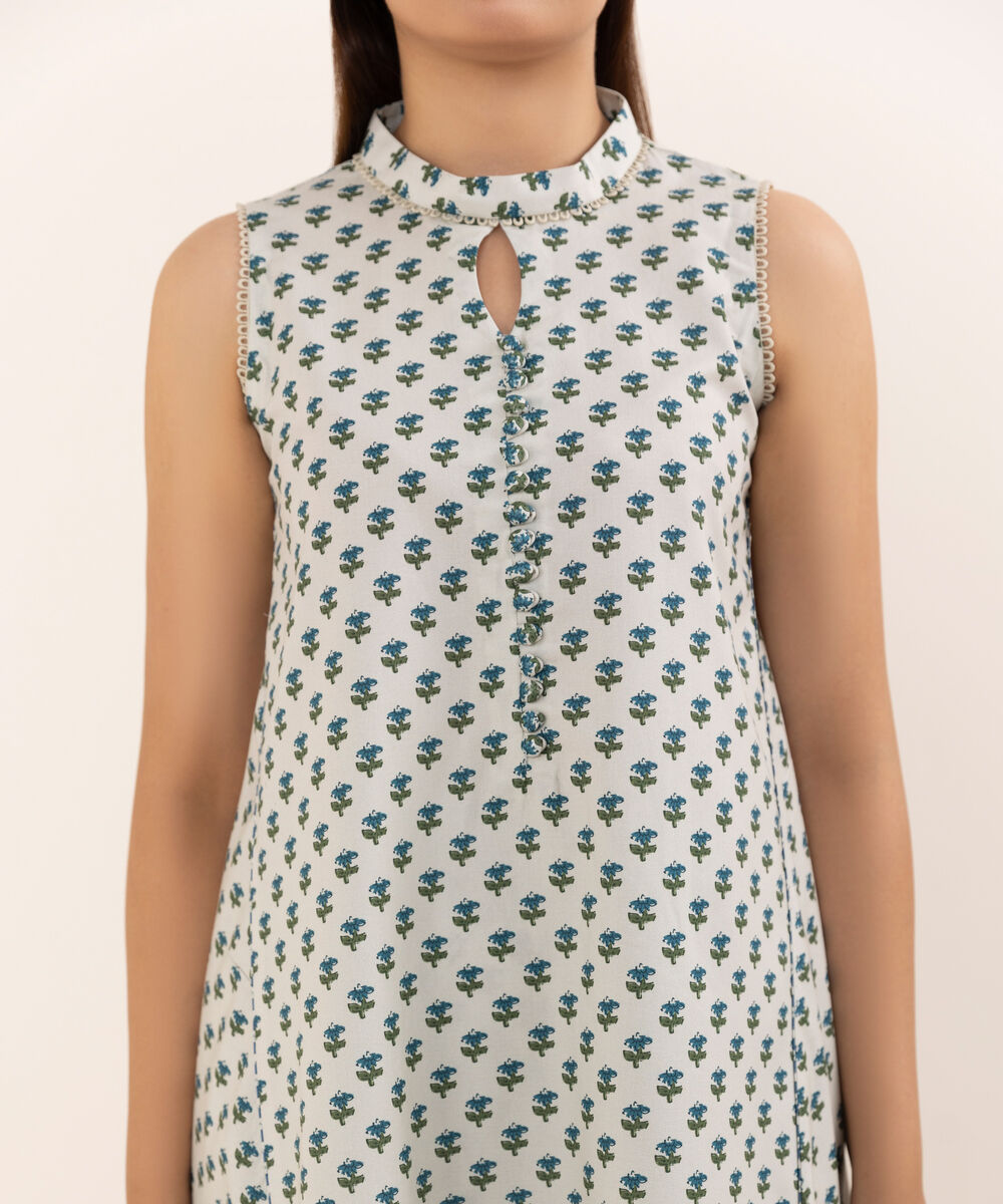 Women's Unstitched Cotton Printed Off White Three Piece Suit