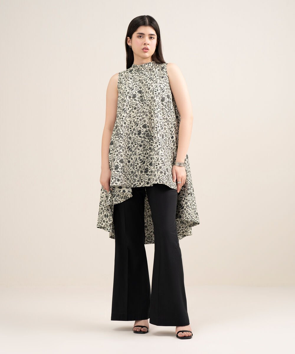 Women's Unstitched Lawn Printed Black Shirt