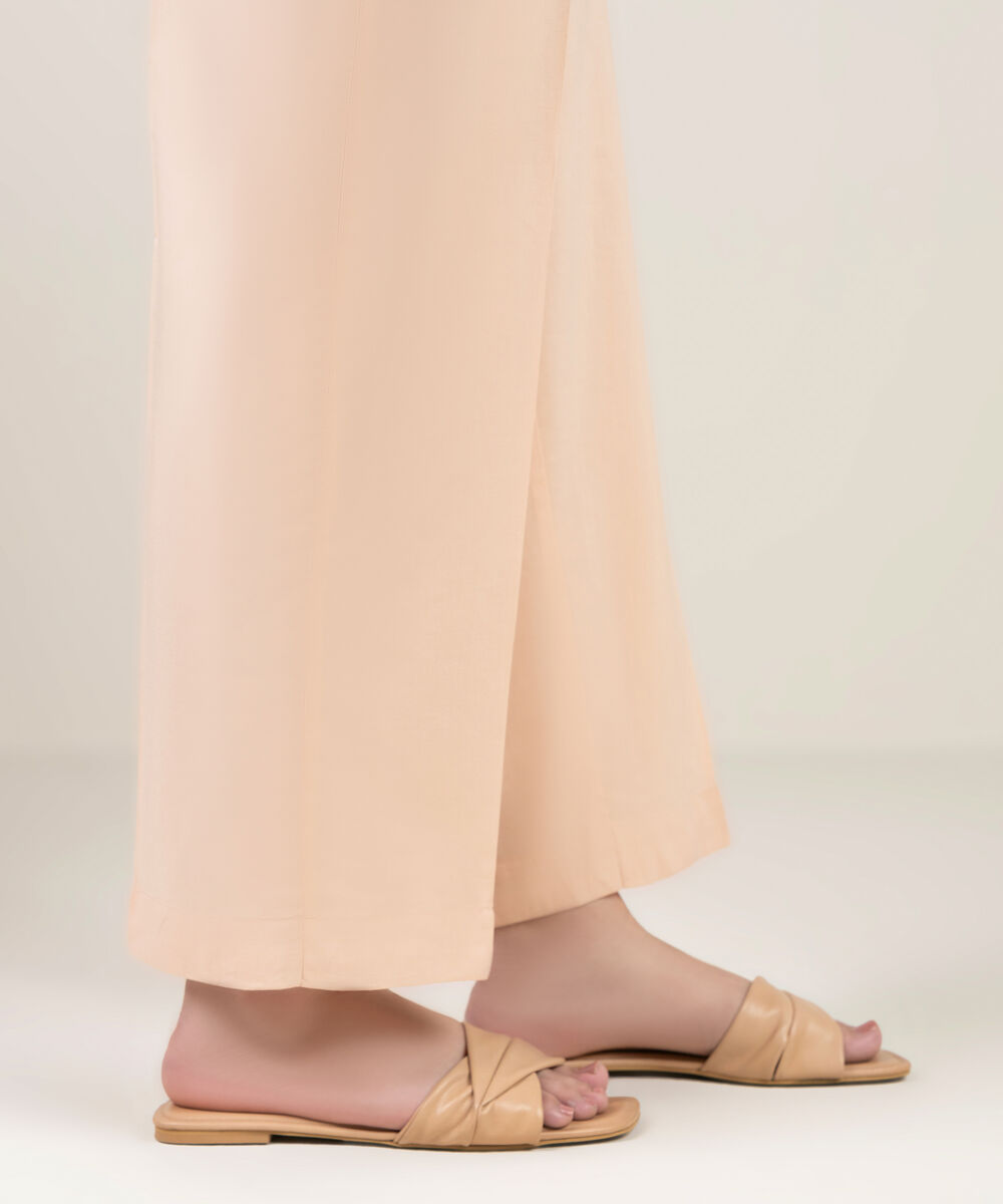 Women's RTW Cotton Viscose Solid Pink Straight Pants