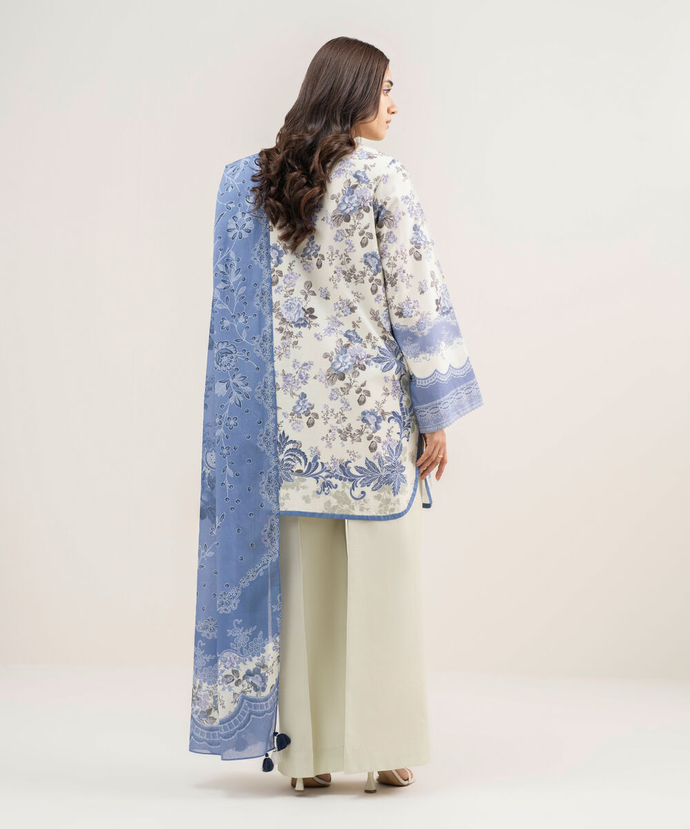 Women's Unstitched Lawn Printed Blue 2 Piece Suit