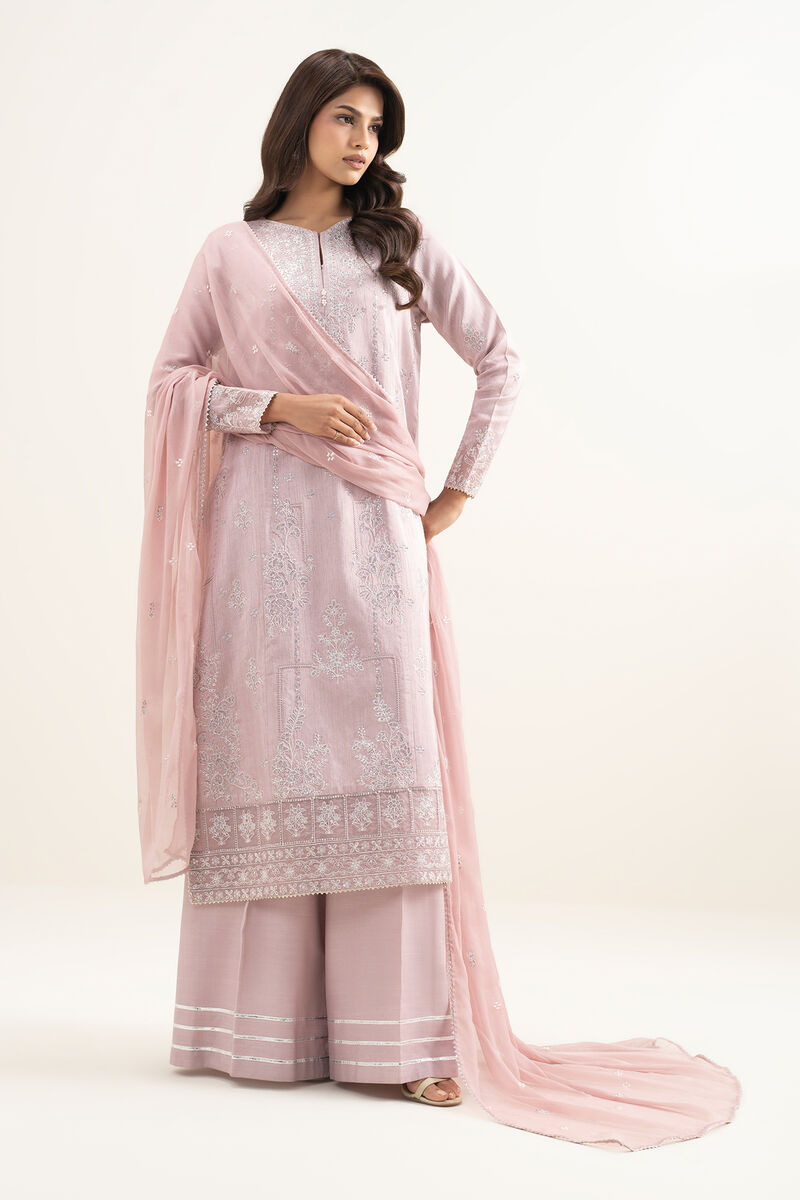 3 Piece - Embroidered Raw Silk Suit