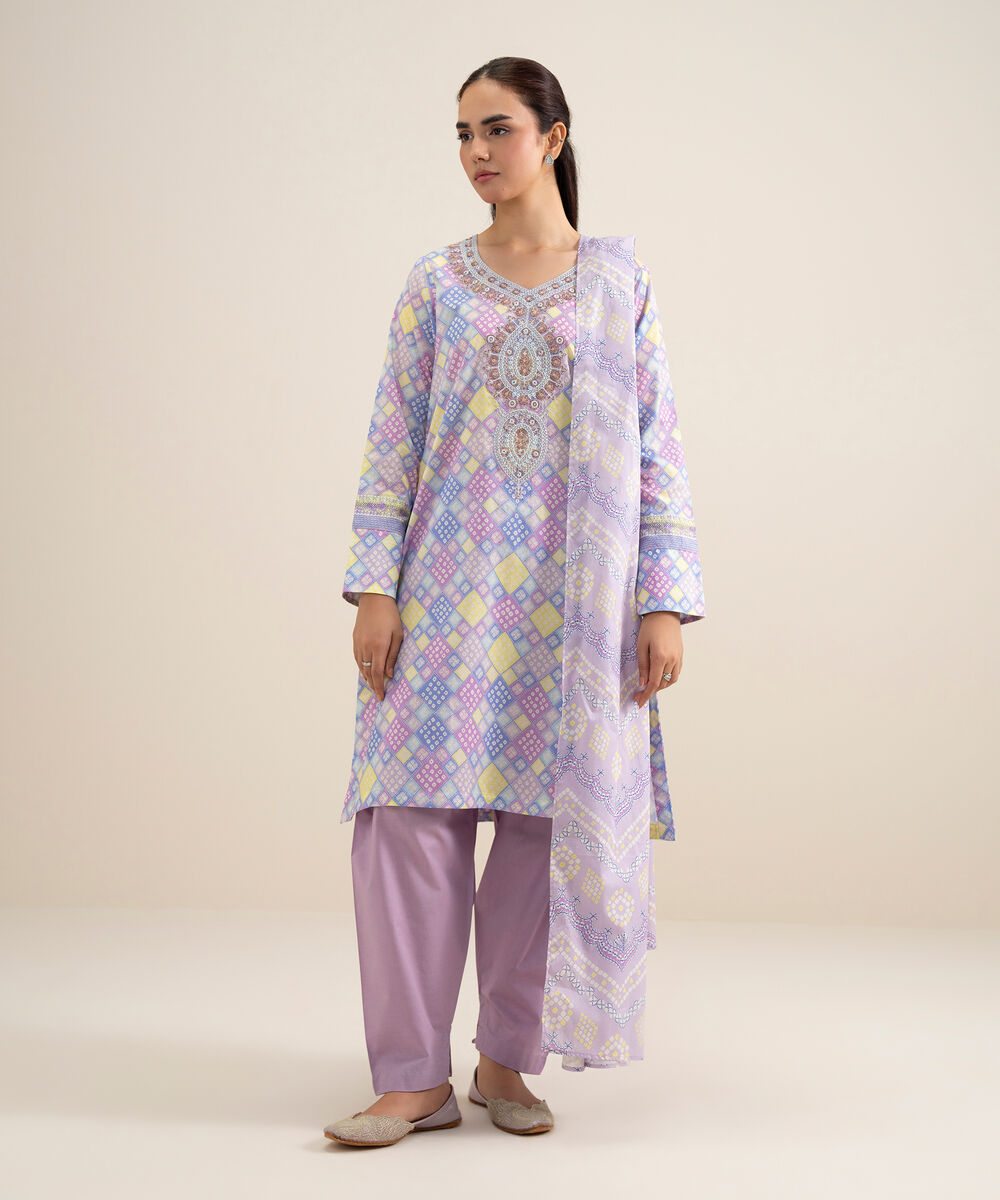 Women's Unstitched Lawn Embroidered Ice Blue 3 Piece Suit