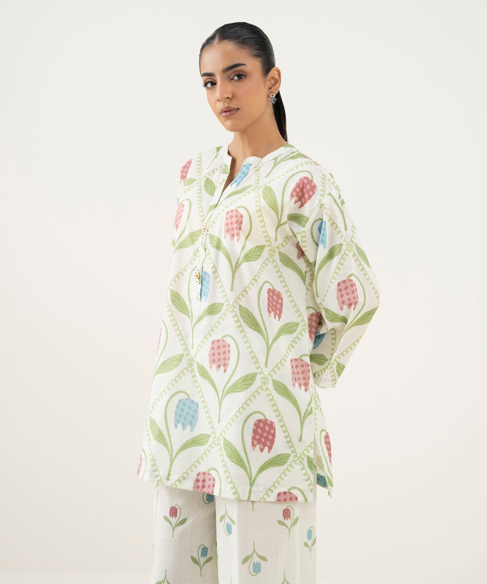 Women's RTW Crosshatch Printed Mint Green Straight Shirt