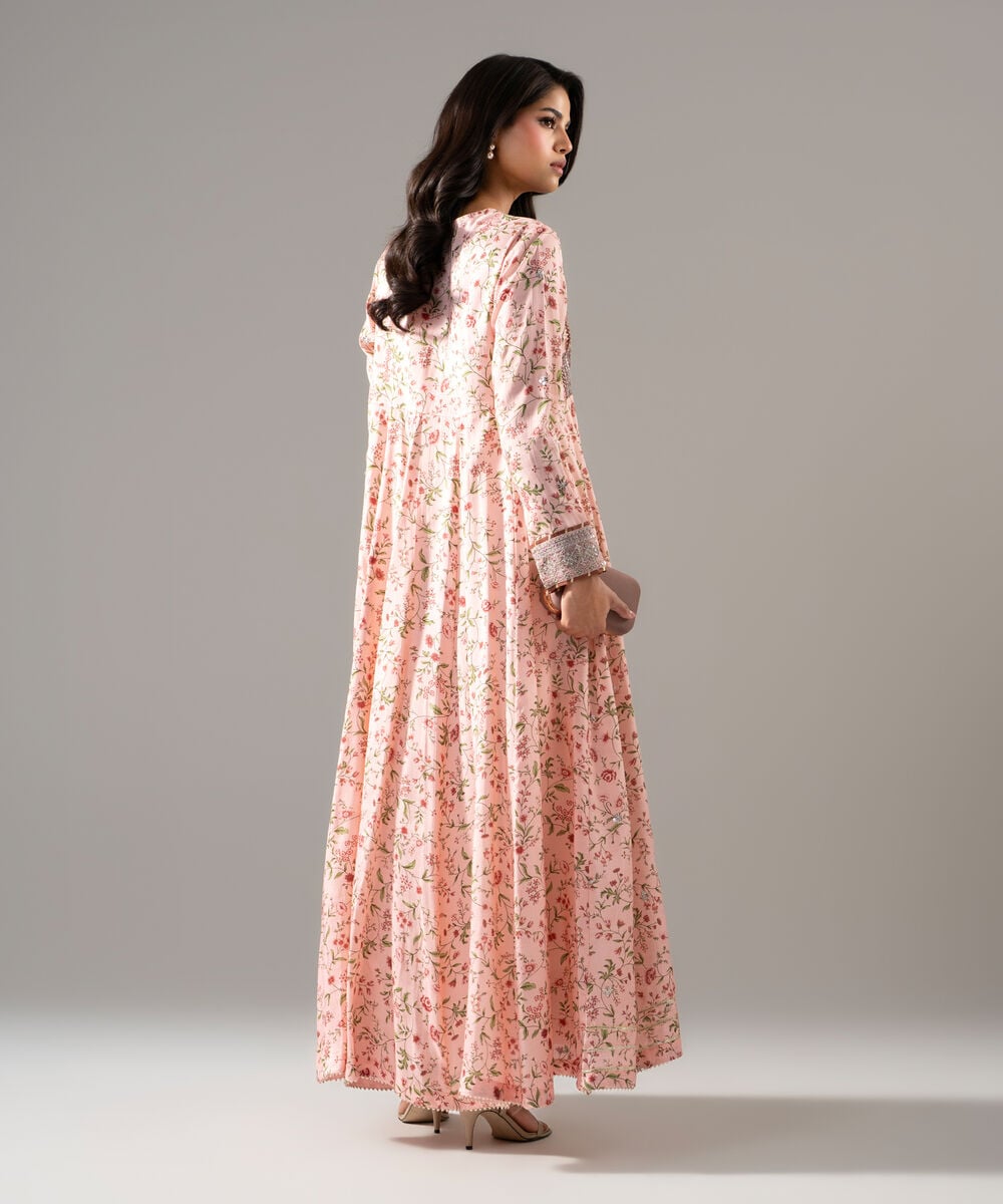 Women's RTW Bright Raw Silk Printed Pink Dress