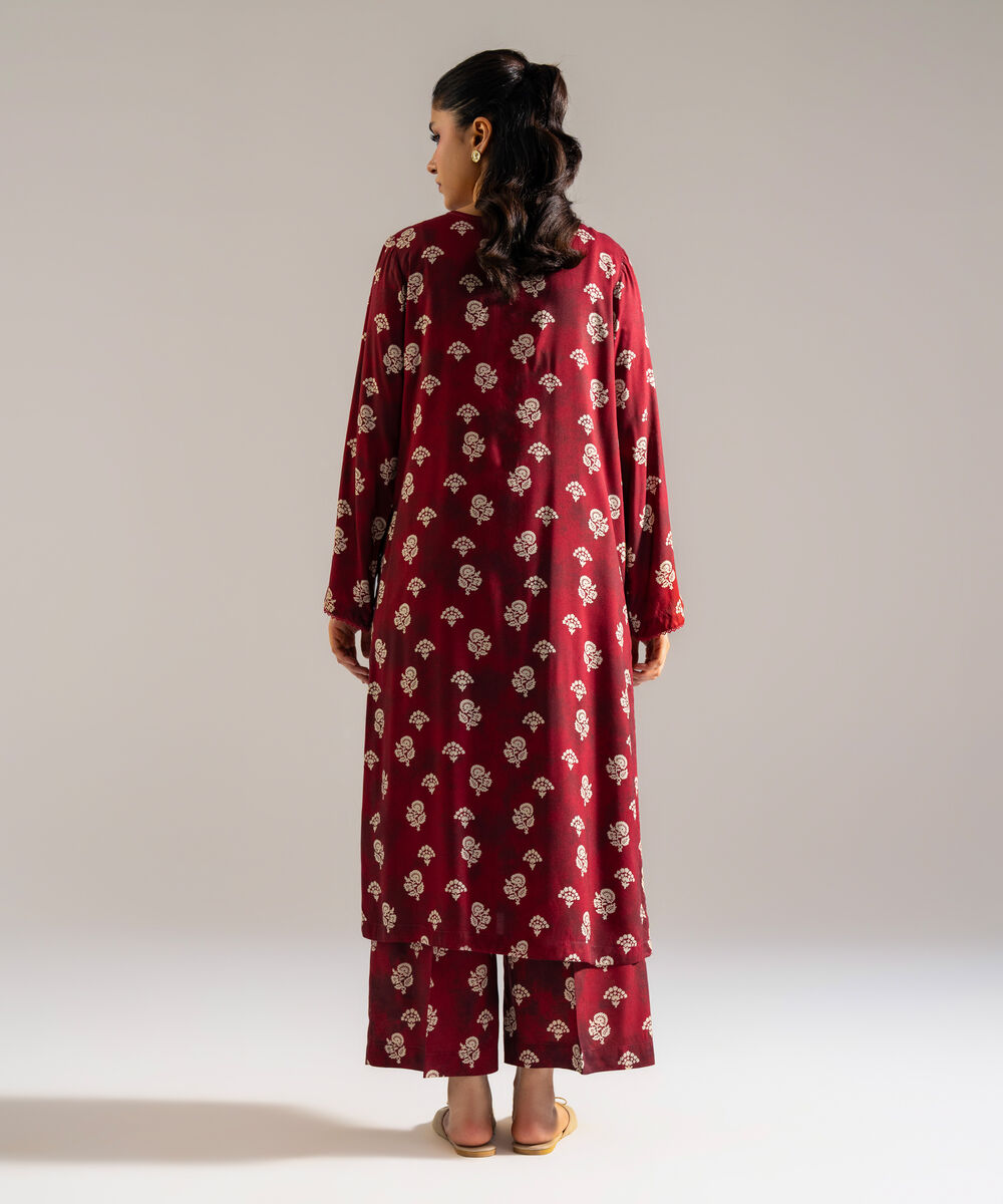 Women's RTW Arabic Lawn Printed Red 2 Piece Suit