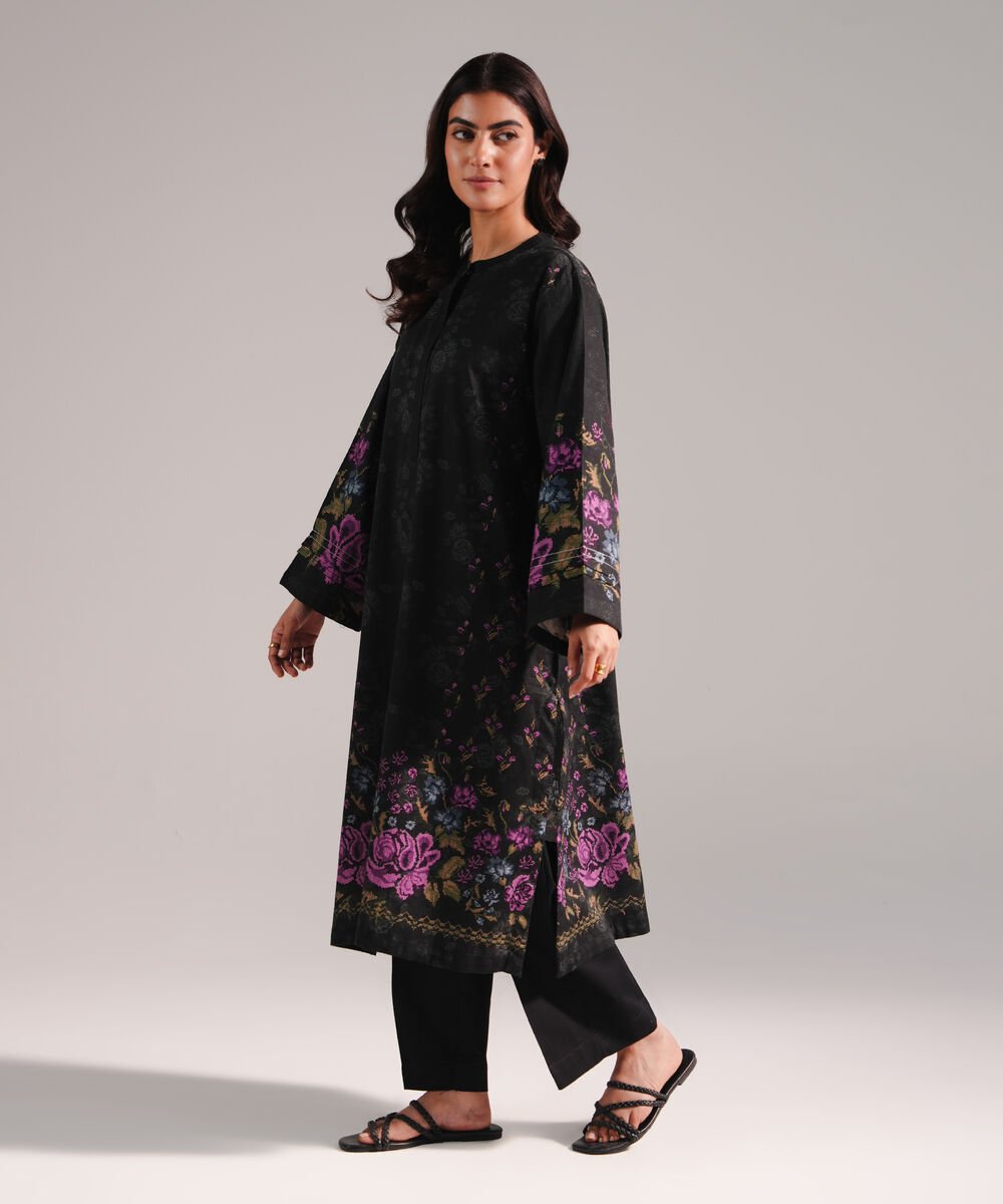 Women's RTW Dobby Printed Black 2 Piece Suit