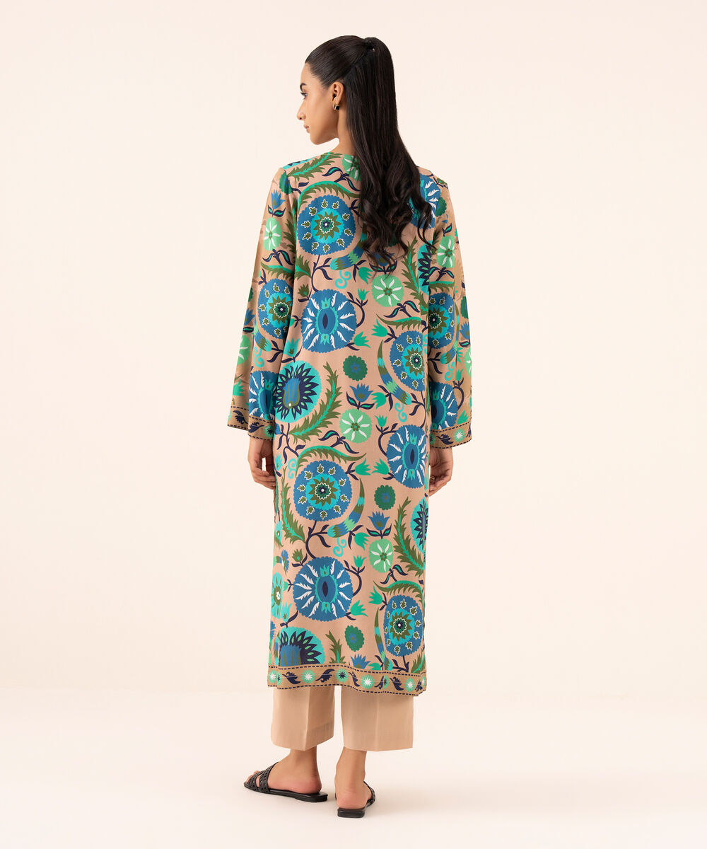 Women's RTW Arabic Lawn Peach Printed Drop Shoulder Shirt