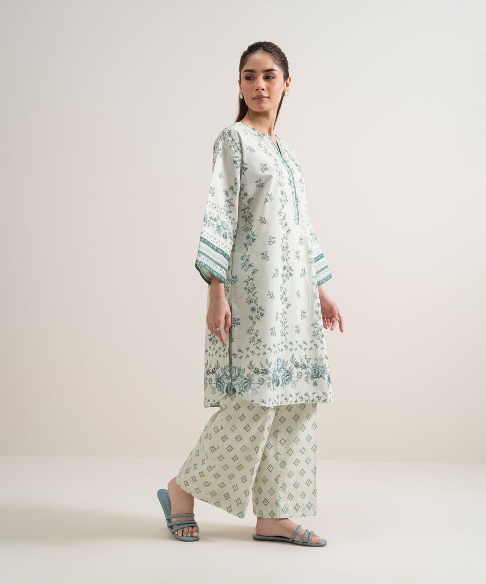 Women's Unstitched Lawn Printed Off White 2 Piece Suit