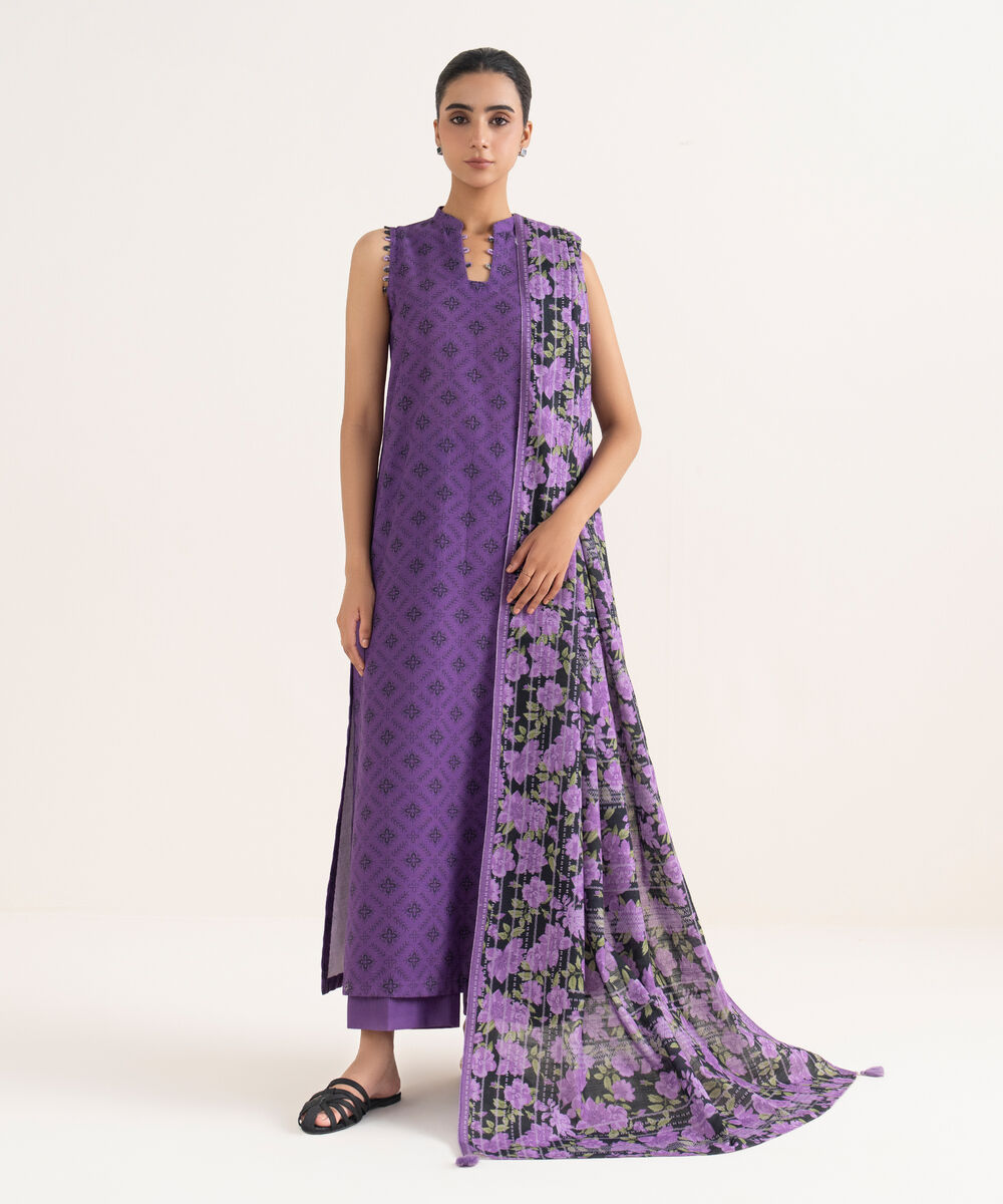 Women's Unstitched Light Khaddar Printed Multi Three Piece Suit