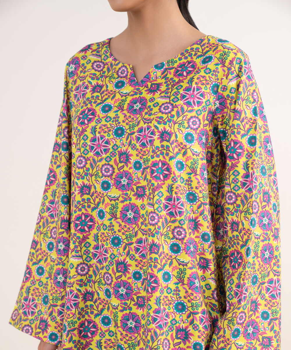 Women's RTW Lawn Viscose Lime Green Printed Straight Shirt