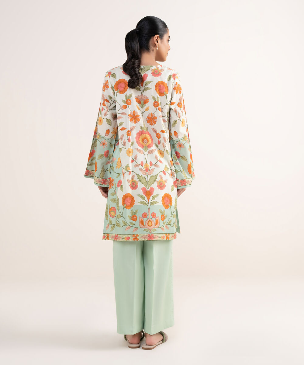 Women's RTW Lawn Viscose Off White Printed A-Line Shirt
