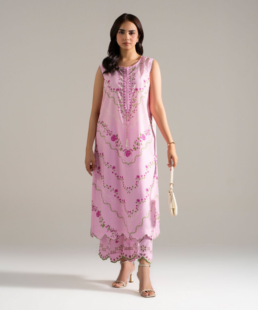 Women's RTW Cotton Viscose Printed Pink 2 Piece Suit