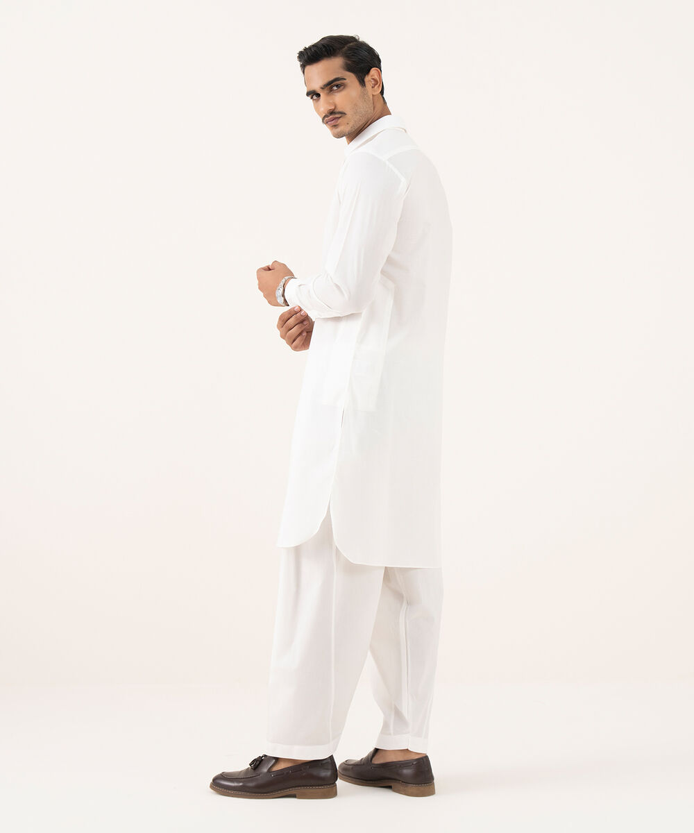 Men's 100% Cotton Plain Off-White Kurta Shalwar