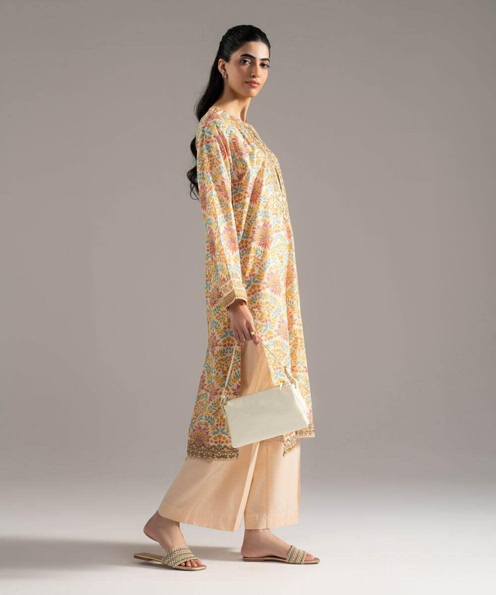 Women's RTW Lawn Printed Embroidered Pale Yellow 2 Piece Suit