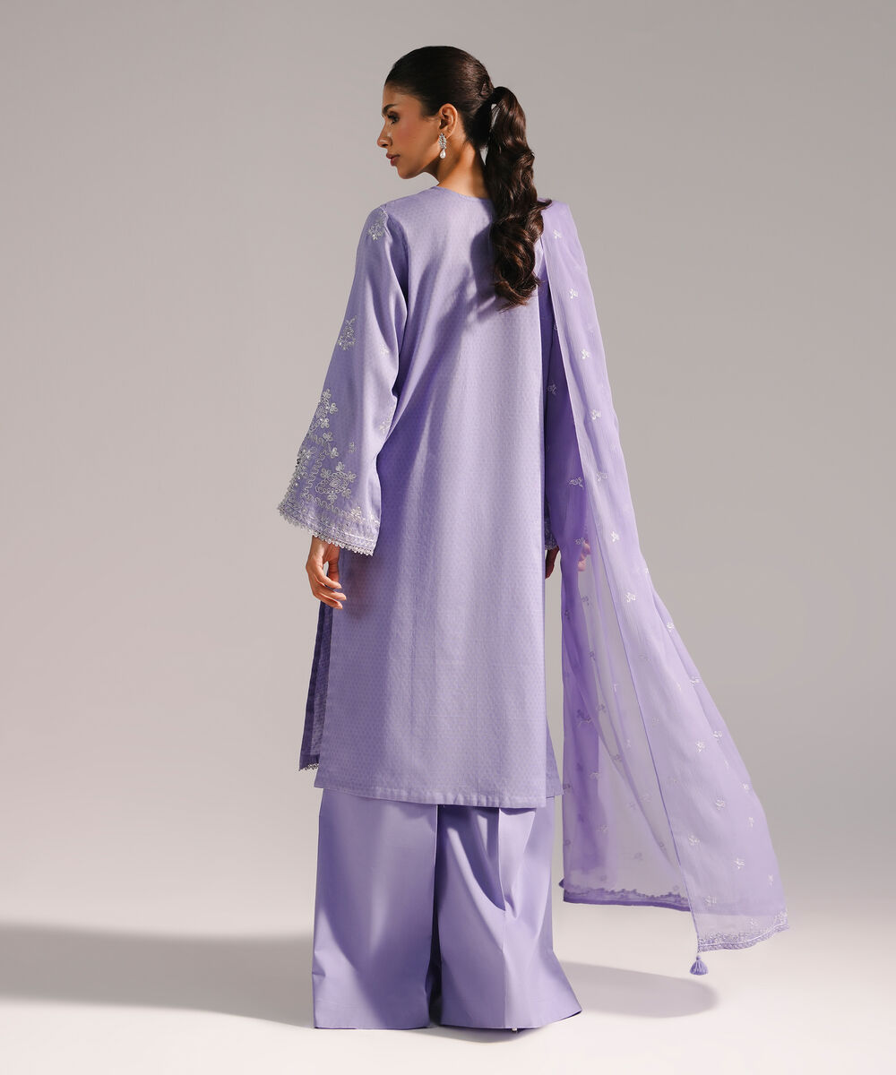 Women's RTW Dobby Embroidered Lilac 3 Piece Suit