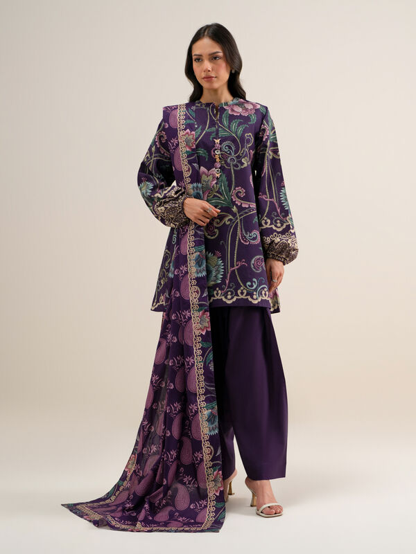 3 Piece - Printed Cotton Viscose Suit