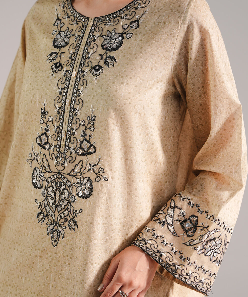 Women's RTW Lawn Embroidered Beige 2 Piece Suit