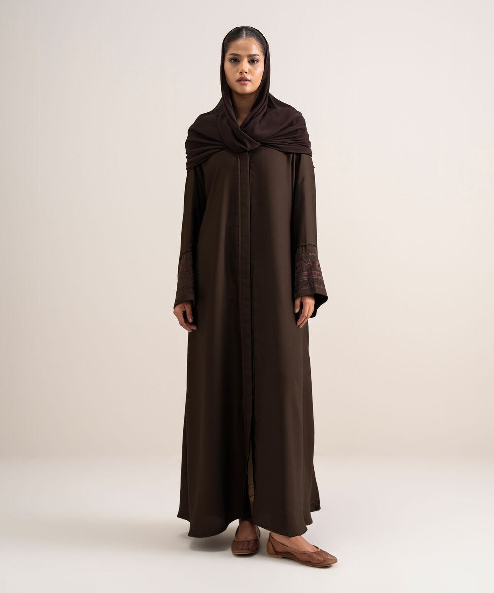 Women's Dark Brown Regular Abbaya Set