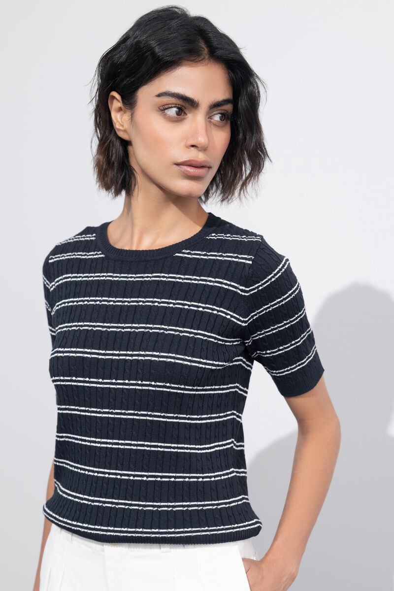 Short Sleeve Striped Sweater