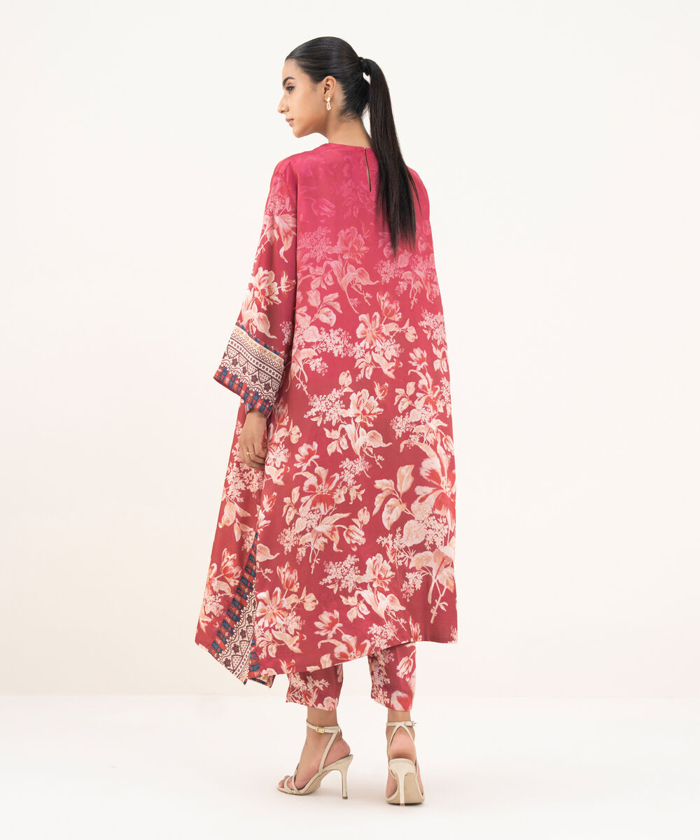 Women's RTW Blended Satin Pink Printed A-Line Shirt