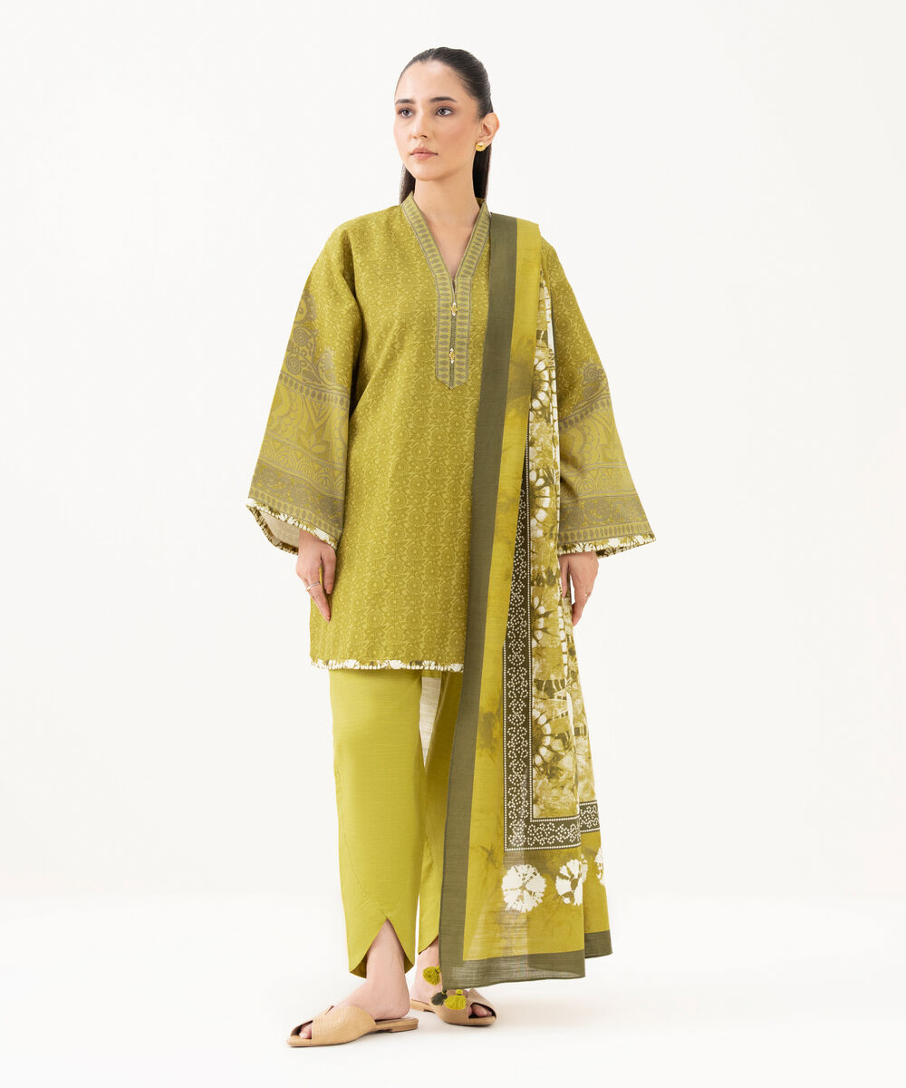 Women's Unstitched Light Khaddar Printed Yellow 3 Piece Suit