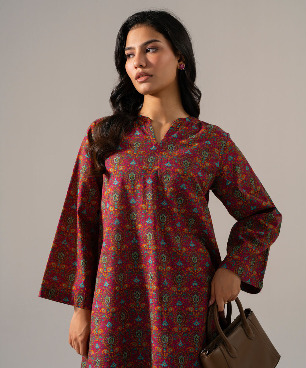 Women's RTW Khaddar Printed Maroon 2 Piece Suit