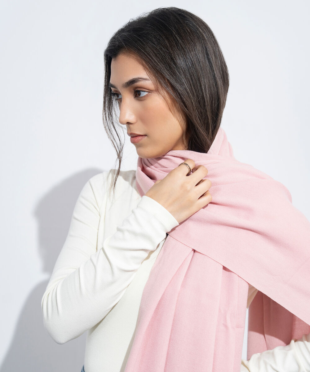 Women's Western Wear Light Pink Plain Woollen Scarf