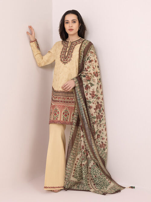 3 Piece - Embroidered Raw Silk Suit