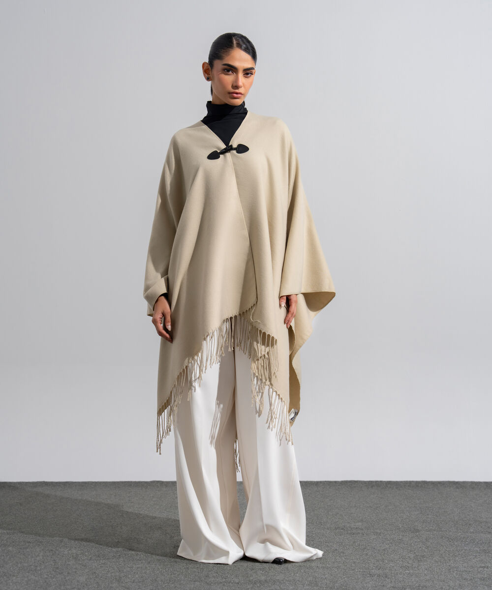 Women's Western Wear Beige Polyester Solid Woolen Scarf