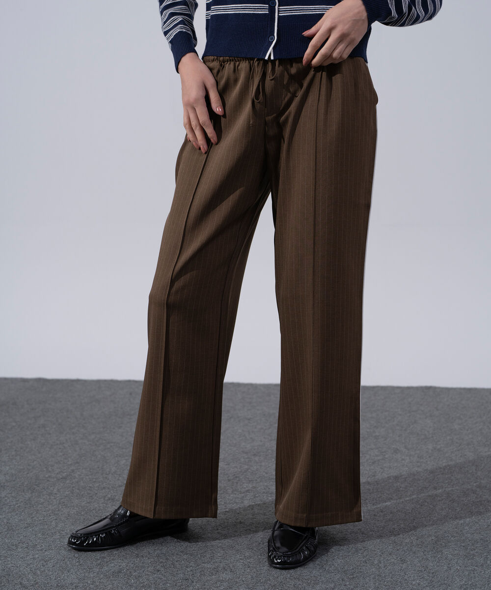 Women's Western Wear Brown Polyester Pull-On Drawstring Trousers