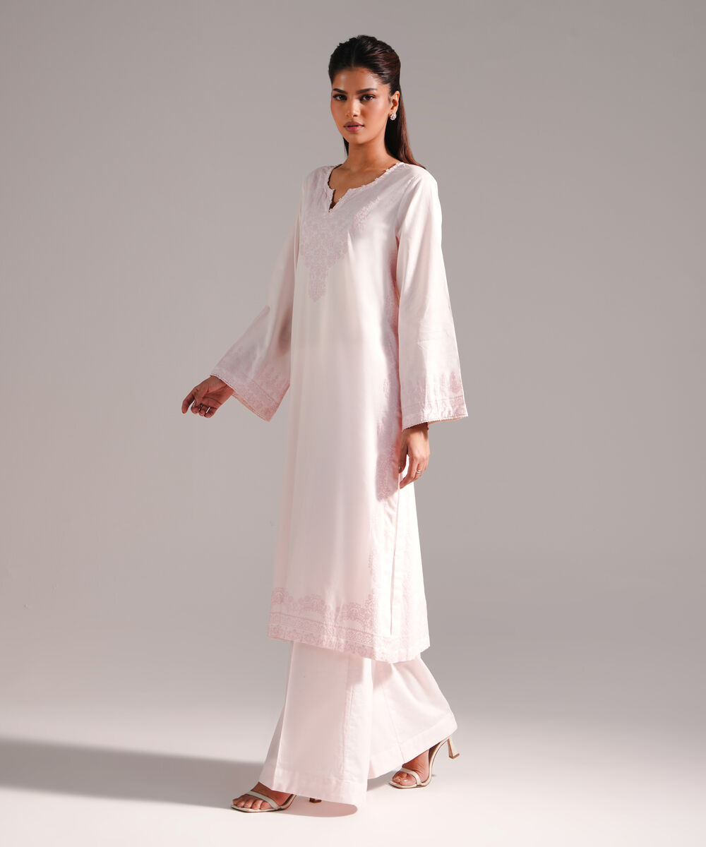 Women's RTW Lawn Printed Pink Straight Shirt