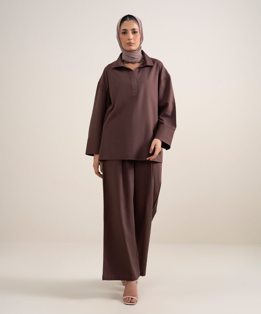 Women's Plumish Brown Loose Fit Tunic Top